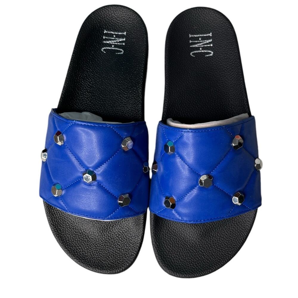 INC International Concepts Cobolt Blue Rhinestone Studded Slides Size 11